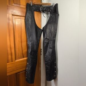 Barney's Leather Heavyweight Leather Chaps Black Sz L